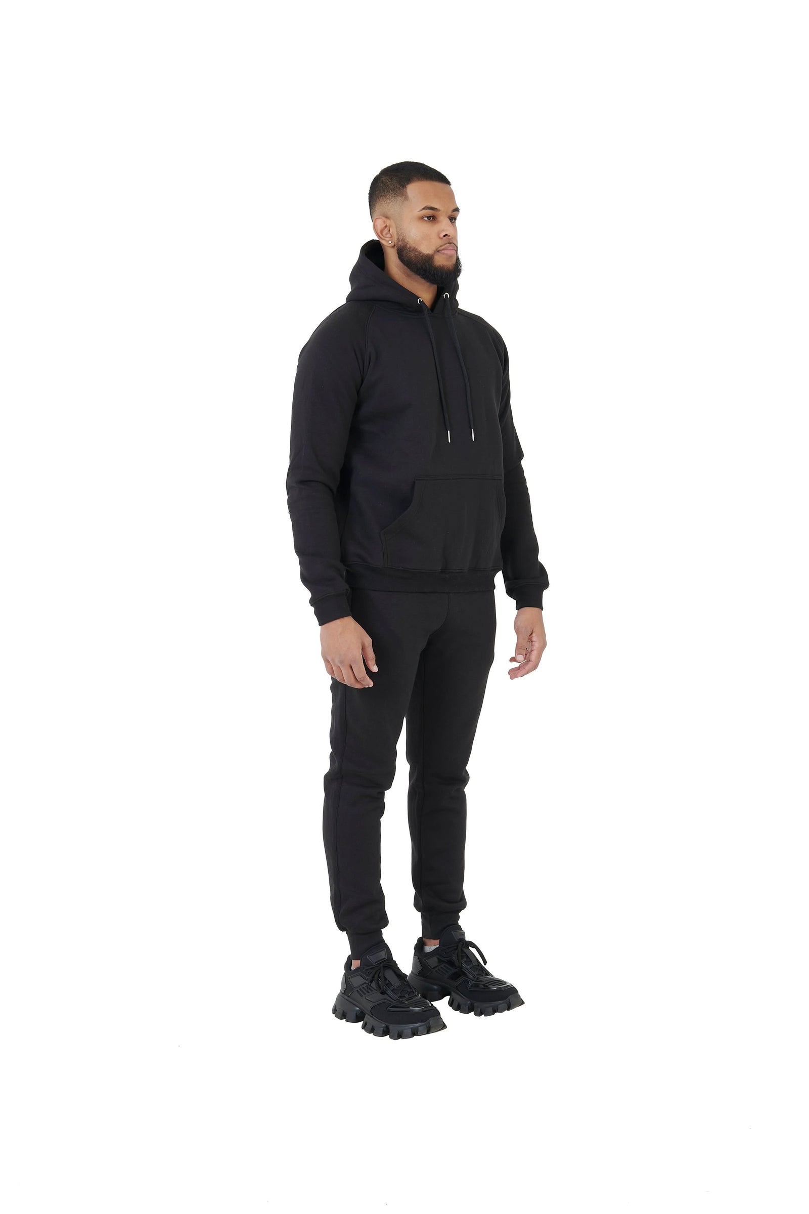 Wholesale Plain Black Slim Fit Hoodie and Black Slim Fit Jogging Bottoms