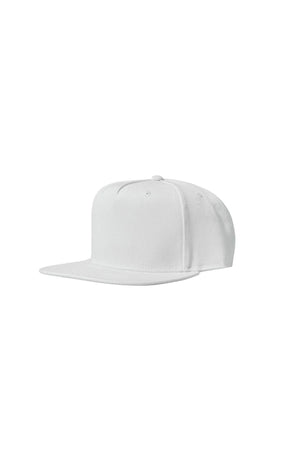 The Flat Peak Snap Back features visible stitching and adjustable back is available at wholesale prices 