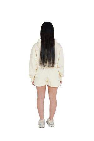 cream Cropped Oversized Zip Hoodies