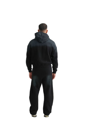 Vintage Sunfade Oversized Cropped Hoodies 400GSM black