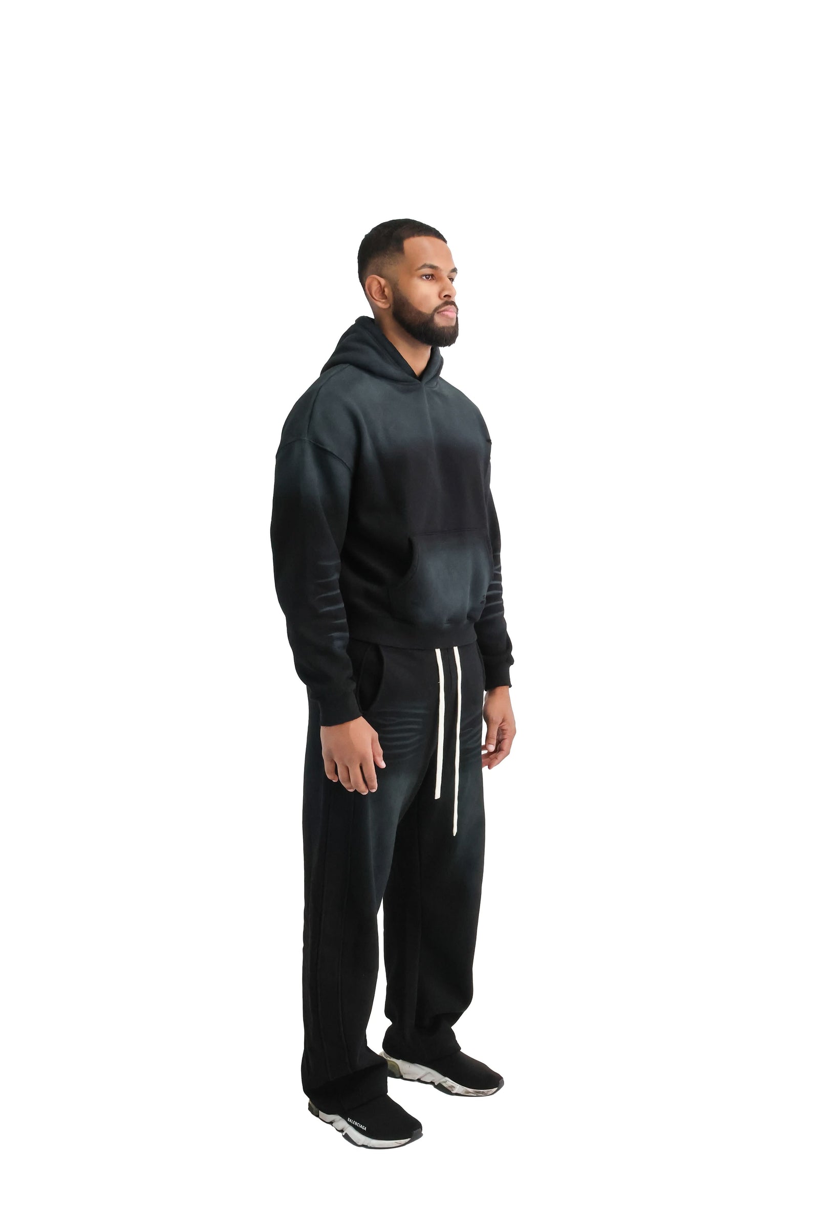 Vintage Sunfade Oversized Cropped Hoodies 400GSM black