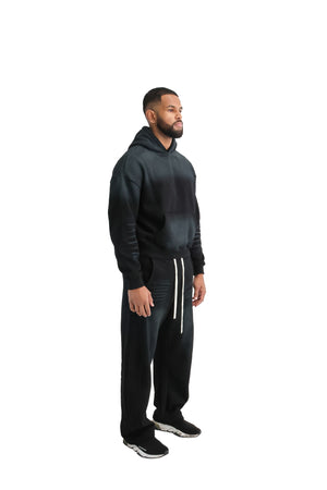 Vintage Sunfade Oversized Cropped Hoodies 400GSM black
