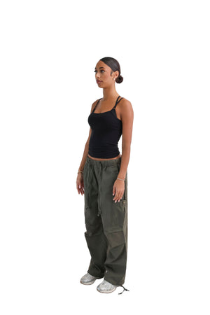 Wide Leg Cargo Trousers khaki