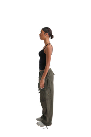 Wide Leg Cargo Trousers khaki