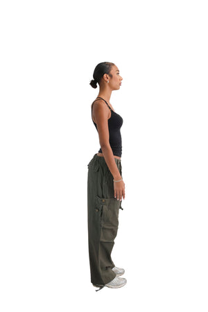 Wide Leg Cargo Trousers khaki