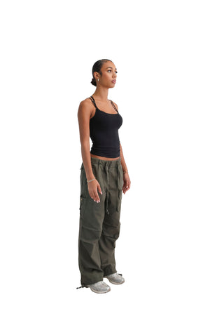 Wide Leg Cargo Trousers khaki