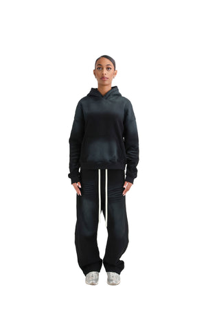 Vintage Sunfade Oversized Cropped Hoodies 400GSM black