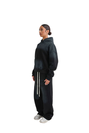 Vintage Sunfade Oversized Cropped Hoodies 400GSM black