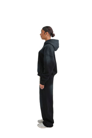 Vintage Sunfade Oversized Cropped Hoodies 400GSM black