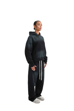 Vintage Sunfade Oversized Cropped Hoodies 400GSM black