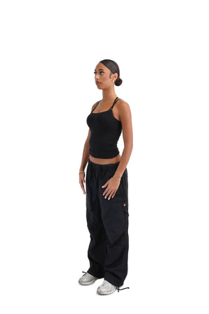 Wide Leg Cargo Trousers black