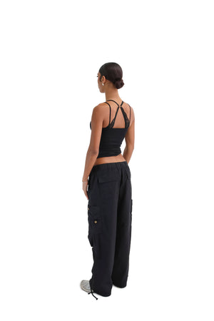 Wide Leg Cargo Trousers black