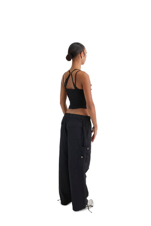 Wide Leg Cargo Trousers black