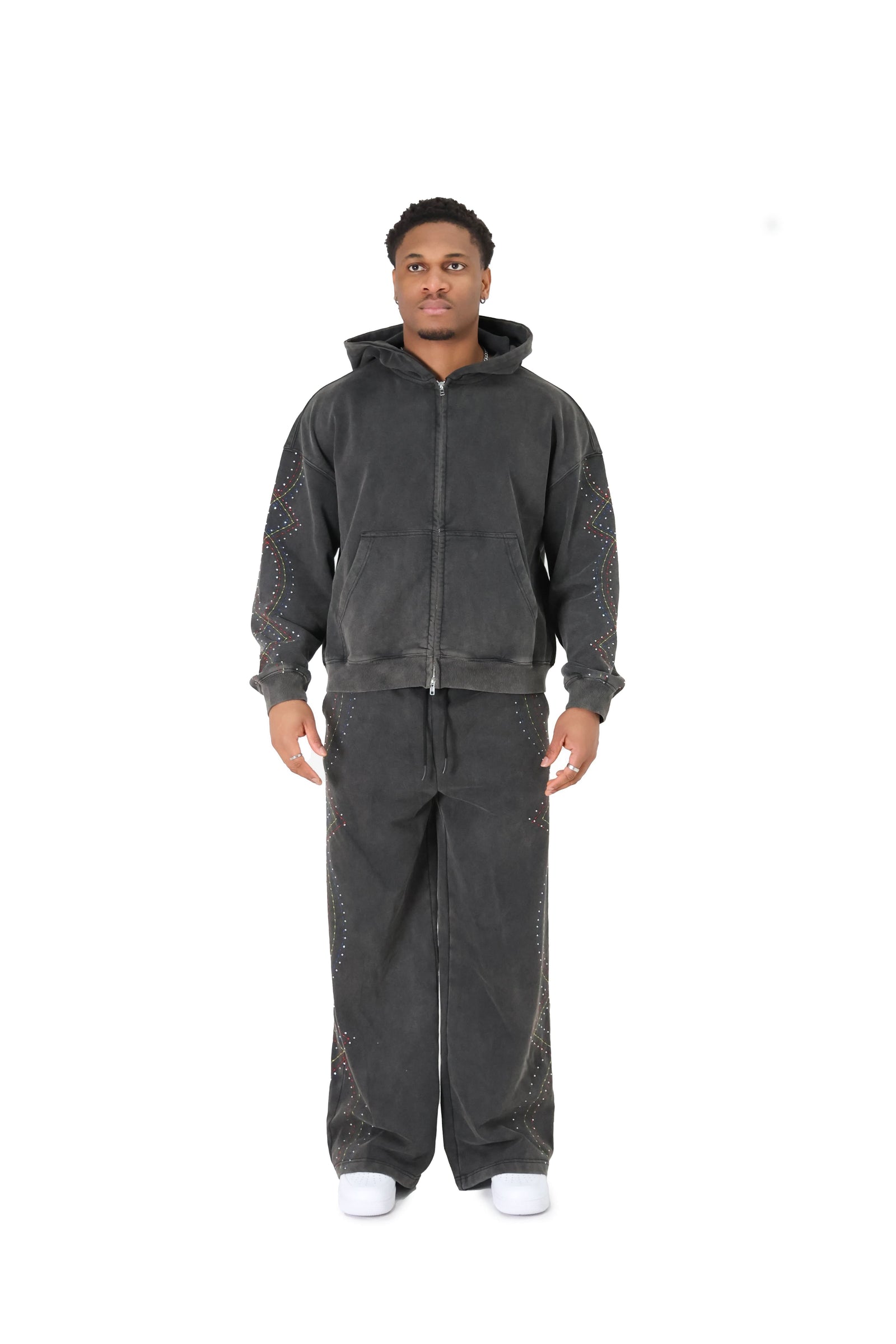 Stonewash Oversized  Rhinestone Joggers