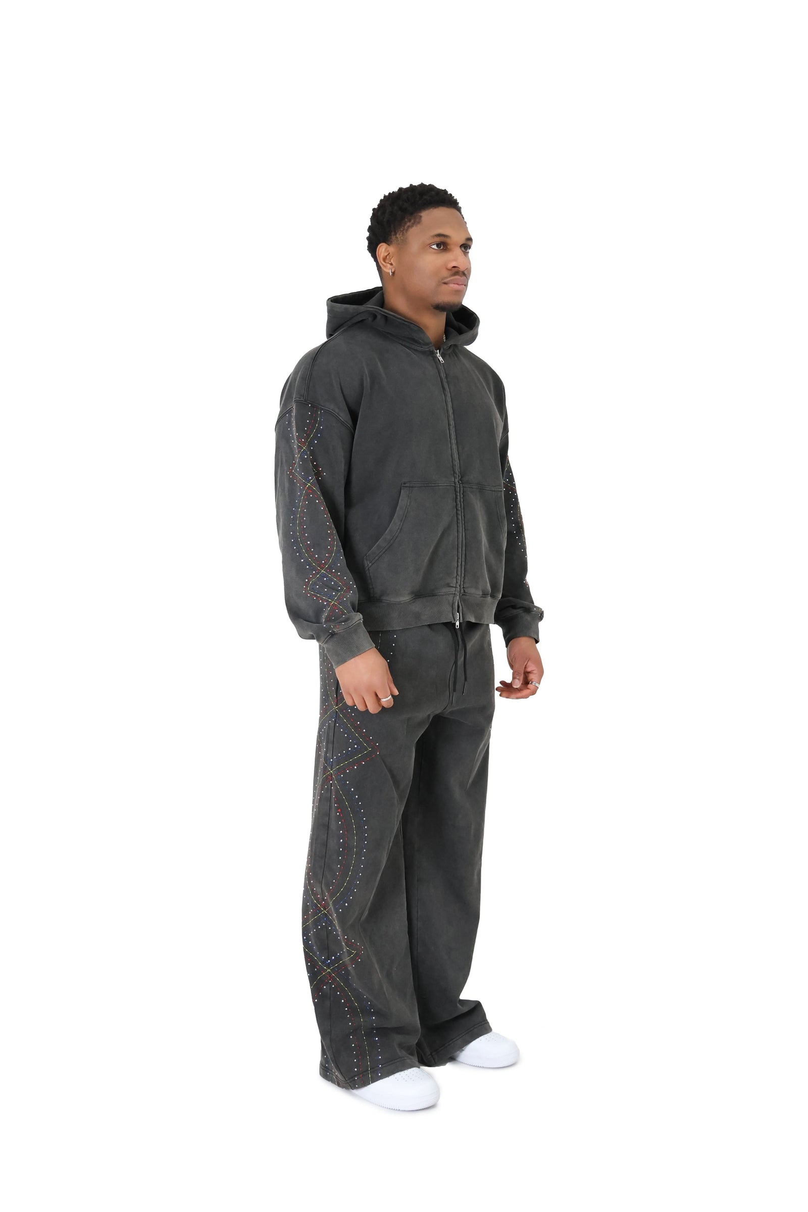 Stonewash Oversized Cropped Rhinestone Hoodies