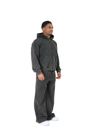 Stonewash Oversized Cropped Rhinestone Hoodies