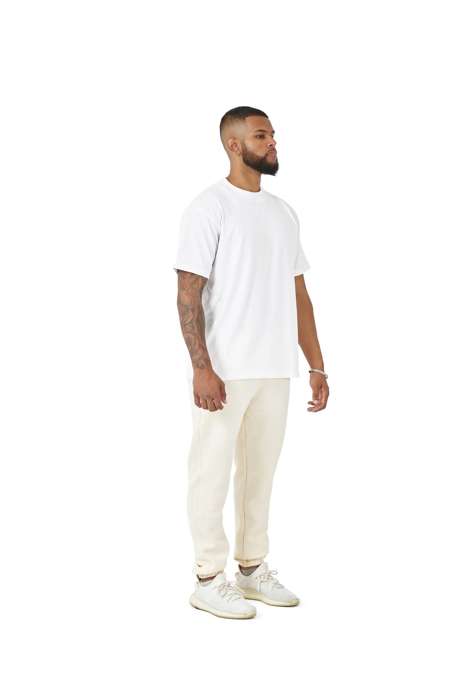 Wholesale Plain White Oversized T-shirt and Plain Oversized Cream Jogging Bottoms