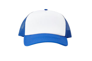 Wholesale Plain White and Royal Blue Foam Mesh Snap Back Cap
