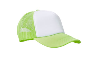 Wholesale Plain White and Neon Green Foam Mesh Snap Back Cap