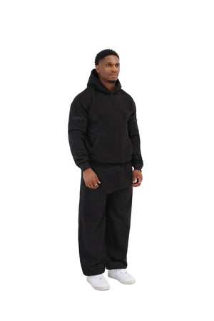 Wide Leg Cuffed Joggers 330gsm black 1